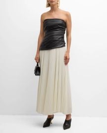 SIMKHAI Arie Strapless Bustier Combo Midi Dress at Neiman Marcus