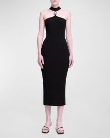 SIMKHAI Arya Strappy Halter Ribbed Midi Dress at Neiman Marcus