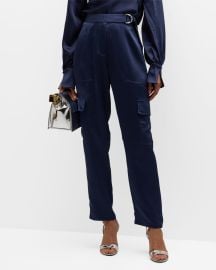 SIMKHAI Carolina Satin Straight-Leg Utility Pants at Neiman Marcus