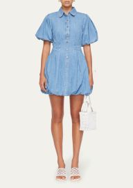 SIMKHAI Ciara Denim Shirting Bubble-Hem Mini Dress - at Bergdorf Goodman