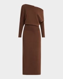 SIMKHAI Janese One-Shoulder Wool-Blend Midi Dress at Neiman Marcus