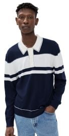 SIMKHAI Louis Striped Polo Sweater Midnight Ivory S at Shopbop