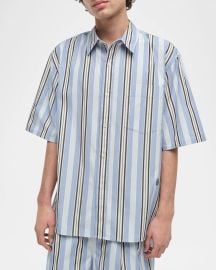 SIMKHAI Menx27s Deacon Oversized Fit Poplin Stripe Short-Sleeve Shirt at Neiman Marcus