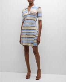 SIMKHAI Solana Stripe Knit Polo Mini Dress at Neiman Marcus