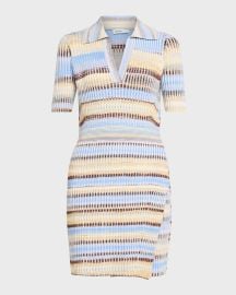 SIMKHAI Solana Stripe Knit Polo Mini Dress at Neiman Marcus