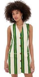 SIMONMILLER Carob Printed Linen Mini Dress Cream/Green Stripe XL at Shopbop