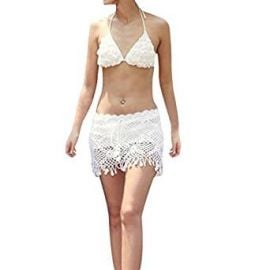 SJINC Women s Beach Cover Ups Crochet Fringe Hem See Through Swimwear Mini Skirt at Amazon