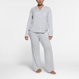 SKIMS SLEEP LONG SLEEVE BUTTON UP SET LIGHT HEATHER GREY at Skims