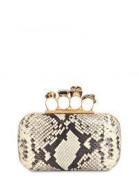 SKULL RING PYTHON PRINT LEATHER CLUTCH at Luisaviaroma