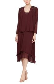 SL FASHIONS Beaded Detail Chiffon Dress with Jacket at Nordstrom