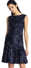 SLEEVELESS EMBROIDERED SEQUIN FLORAL DRESS WITH DROP WAIST at Adrianna Papell