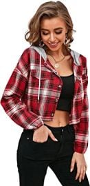 SOLY HUX Women39s Plaid Long Sleeve Hoodie Crop Top Button Down Shirt Blouse at Womens Clothing store at Amazon