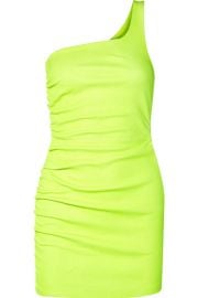 SPRWMN - One-shoulder ruched neon leather mini dress at Net A Porter