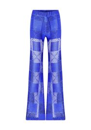 SQUARE PATTERNED CRYSTAL EMBELLISHED LACE FLARED PANTS Raisa Vanessa at Raisa Vanessa