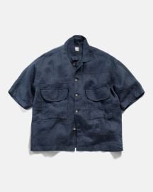 SS AGEROLA LATTICE STITCHED PATCHWORK SHIRT- NAVY LINEN TWILL 18 East at 18 East