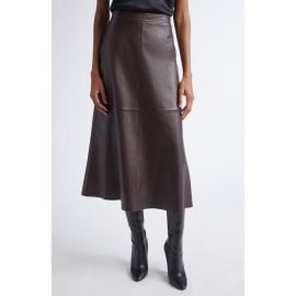 ST. JOHN Soft Luxe Napa Leather A-Line Midi Skirt at Nordstrom