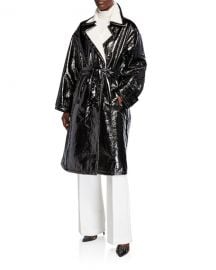 STAND Erica Patent Coat w  Faux Fur Trim at Neiman Marcus