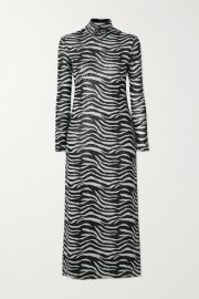 STAUD - Brae zebra-print stretch-mesh turtleneck midi dress at Net A Porter