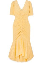 STAUD - Panier asymmetric ruched gingham stretch-seersucker dress at Net A Porter