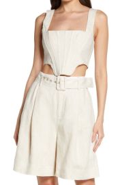 STAUD Alice Linen Corset Crop Top at Nordstrom