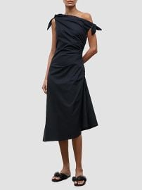 STAUD Bellaria Ruched Asymmetric Cotton Midi-Dress | Saks Fifth Avenue at Saks Fifth Avenue