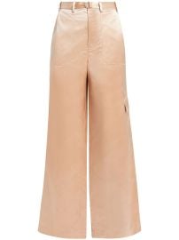 STAUD Belted satin-finish Palazzo Pants Neutrals at Farfetch