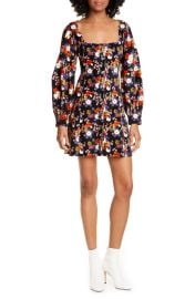 STAUD Chandler Floral Velvet Long Sleeve Minidress at Nordstrom