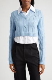 STAUD Duke Crop Mixed Media Cable Knit Sweater at Nordstrom