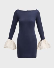 STAUD Hawthorne Peplum-Cuff Boat-Neck Mini Cocktail Dress at Neiman Marcus