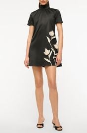 STAUD Ilana Floral Appliqué Satin Cocktail Minidress at Nordstrom