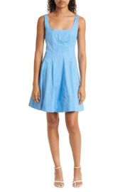 STAUD Mini Wells Fit Flare Dress in Azure Size 6 at Nordstrom