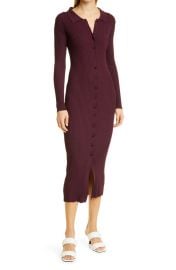 STAUD Napa Ribbed Long Sleeve Midi Dress at Nordstrom