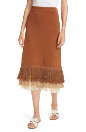 STAUD Nelly Fringe Hem Midi Skirt   Nordstrom at Nordstrom