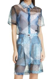 STAUD Pallas Bandana Print Patchwork Short Sleeve Button-Up Shirt at Nordstrom