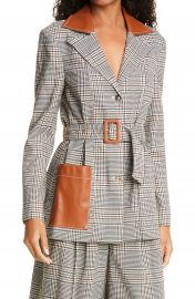 STAUD Paprika Glen Plaid Belted Jacket with Faux Leather Trim   Nordstrom at Nordstrom