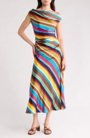 STAUD Phare One-Shoulder Stretch Silk Midi Dress at Nordstrom