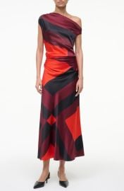 STAUD Phare One-Shoulder Stretch Silk Midi Dress at Nordstrom
