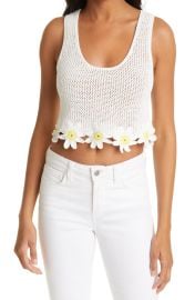 STAUD Portofino Daisy Hem Cotton Linen Blend Knit Crop Top in White  at Nordstrom