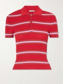 STAUD Ren striped ribbed-knit polo shirt at Net a Porter