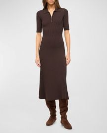 STAUD Roland Short-Sleeve Rib-Knit Midi Dress at Neiman Marcus