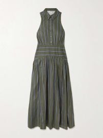 STAUD Romy striped pleated cotton-blend shirt dress NET-A-PORTER at Net a Porter