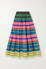 STAUD Sea tiered striped stretch-cotton midi skirt NET-A-PORTER at Net a Porter