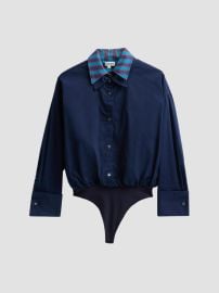 STAUD Uptown Stripe Collar Bodysuit | Saks Fifth Avenue at Saks Fifth Avenue