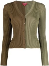 STAUD two-tone V-neck Ribbed Cardigan - at Farfetch