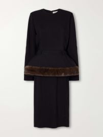 STELLA MCCARTNEY Plush-trimmed belted crepe midi dress at Net a Porter