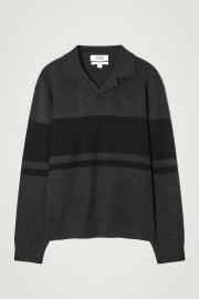 STRIPED DOUBLE-FACED KNITTED POLO SHIRT - CHARCOAL STRIPED COS at COS