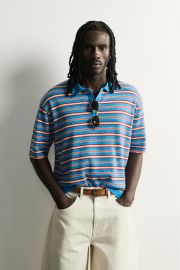 STRIPED JACQUARD KNIT POLO at Zara