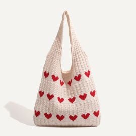 SULIKU Women Crochet Tote Handbag Christmas Gift Heart Pattern Hollow Out Knit Bag at Walmart