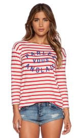 SUNDRY Parlez Vous Boat Neck Long Sleeve in Cherry at Revolve