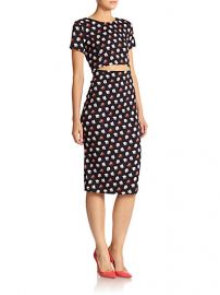 SUNO - Rose-Print Stretch Silk Cutout-Waist Dress at Saks Fifth Avenue